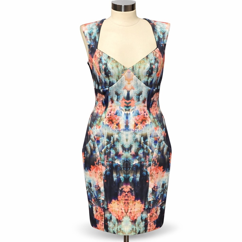 Nicole Miller Fitted Sheath Dress Abstract Floral Print Size 6
